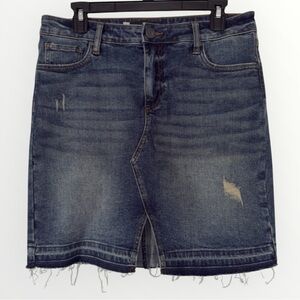 KUT FROM THE KLOTH The Hannah Denim Skirt Distressed Mini Front Cut Out Size 8
